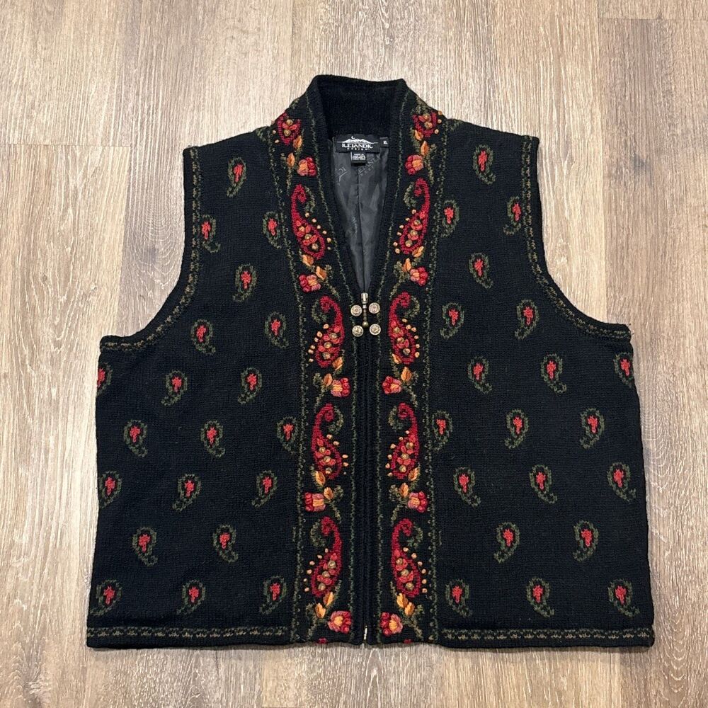 Icelandic Design Black Embroidered Paisley Vest